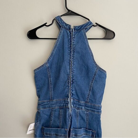 Free People We The Free CRVY Sydney Denim High Neck Jumpsuit Size 2 NWT - Picture 6 of 10